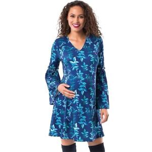 Pip & Vine Bell Sleeve Blue Floral Tunic Dress Maternity Size L